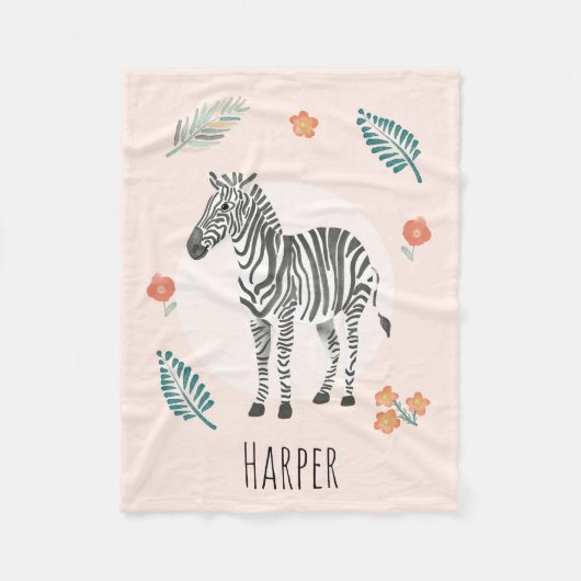 Girls Niedlich Pink Zebra Watercolor Safari Fleecedecke (Vorderseite)