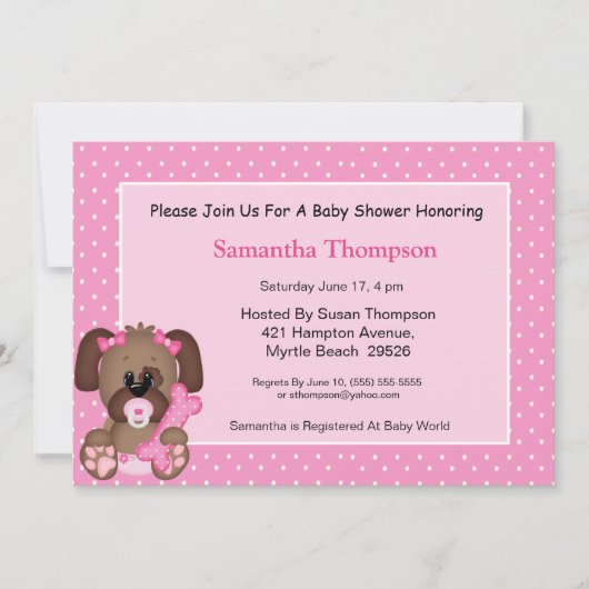 Girls Niedlich Puppy Dog Baby Shower Einladung (Vorderseite)
