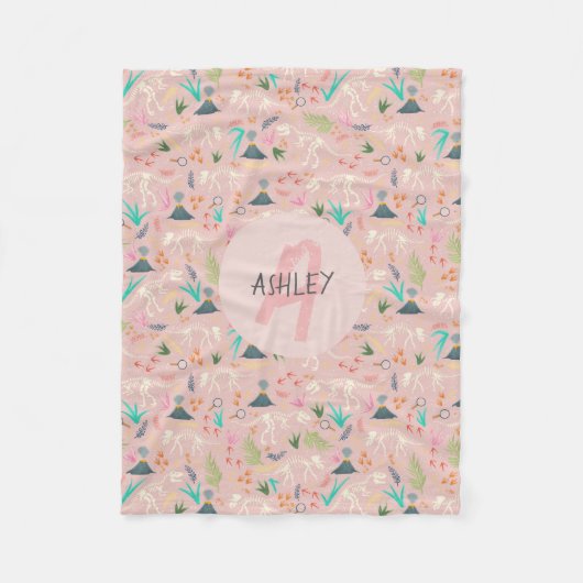 Girls Niedlich Science Dinosaur Fossil Monogram Ki Fleecedecke (Vorderseite)