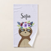Girls Niedlich Sloth Watercolor Blume und Name Badhandtuch Set (Handtuch)