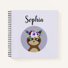 Girls Niedlich Sloth Watercolor Blume und Name Notizblock
