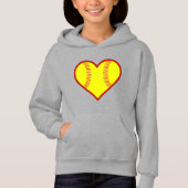 Girls Niedlich Softball Heart Hoodie Sweatshirt (Vorderseite)