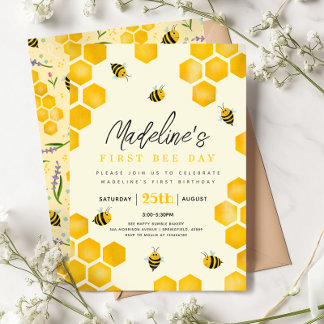 Girls Niedlich Summer First Bee Day 1. Geburtstag Einladung