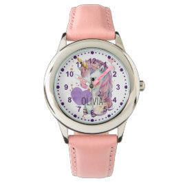 Girls Niedlich Unicorn Magischer Lila Individuelle Armbanduhr