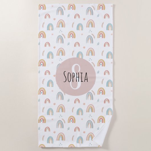Girls Niedlich Watercolor Rainbow Pattern Kids Boh Strandtuch (Vorderseite)