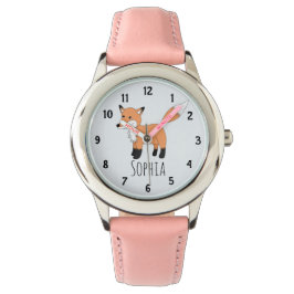 Girls Niedlich Woodland Fox Cartoon und Name Kinde Armbanduhr