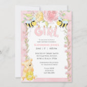 Girls Niedliche Bienen und Honey Bear Baby Shower Einladung (Vorderseite)