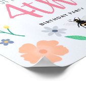 Girls Niedliche Blumenbiene Geburtstagswillkommens Poster (Ecke)