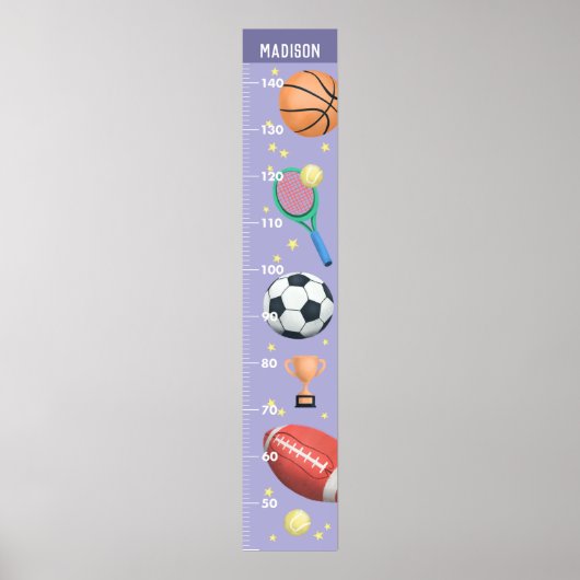 Girls Niedliche Lila Metric Sports Growth Chart Poster (Vorne)