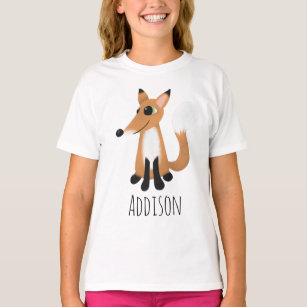 Girls, Niedlicher Waldwald Fox und Name T-Shirt