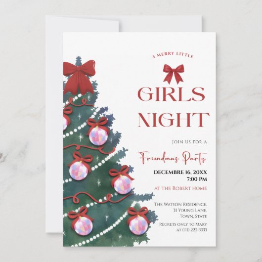 Girls Night Christmas tree Party Invitation Einladung (Vorderseite)