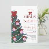 Girls Night Christmas tree Party Invitation Einladung (Stehend Vorderseite)
