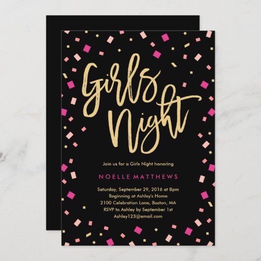 Girls Night Confetti Junggeselinnen-Abschied Einla Einladung (Vorne/Hinten)