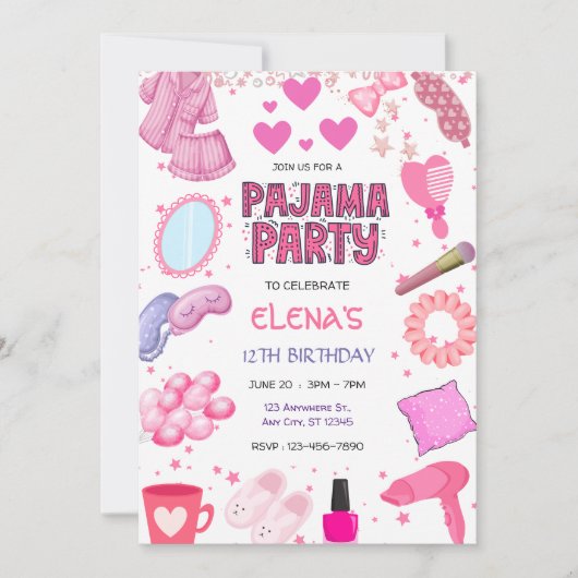 Girls Night In Slumber Pajama Party Pink Birthday Einladung (Vorderseite)