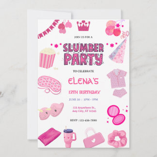 Girls Night In Slumber Pajama Party Pink Birthday Einladung