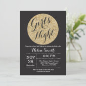 Girls Night Out Black and Gold Glitzer Einladung (Stehend Vorderseite)