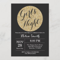 Girls Night Out Black and Gold Glitzer Einladung
