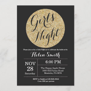 Girls Night Out Black and Gold Glitzer Einladung