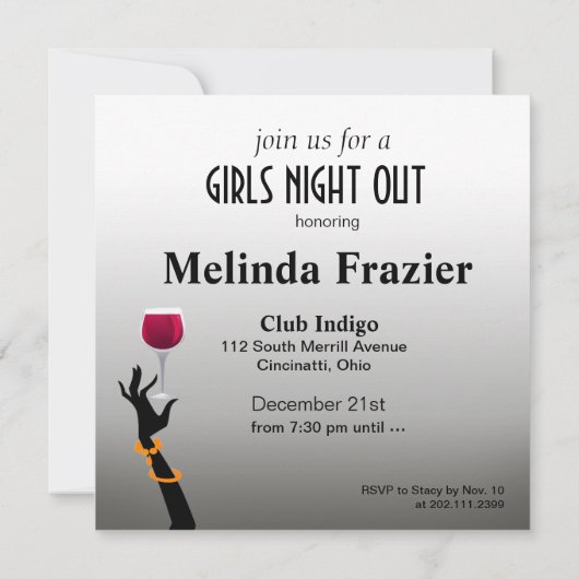 Girls Night Out Cocktail Party Einladung (Rückseite)