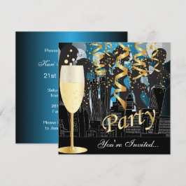 Girls Night Out Geburtstagsparty | Metallic Blue Einladung