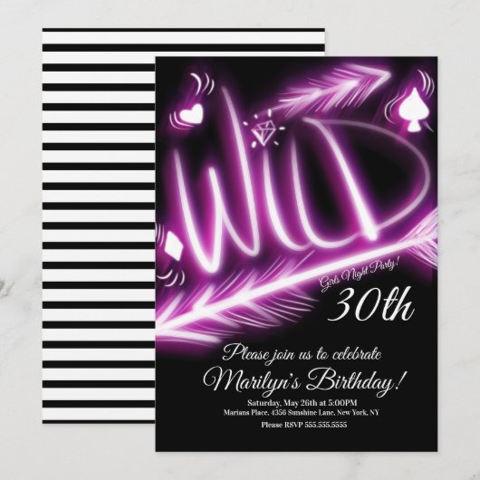 Girls Night Out Neon Wild 40. Geburtstag Einladung (Vorne/Hinten)