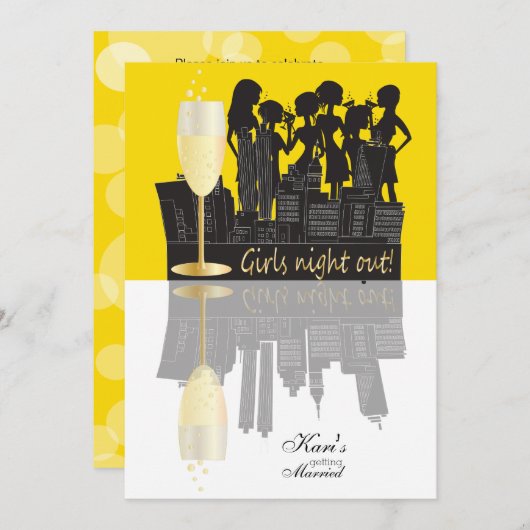 Girls Night Out Party Celebration | Gelb Einladung (Vorne/Hinten)