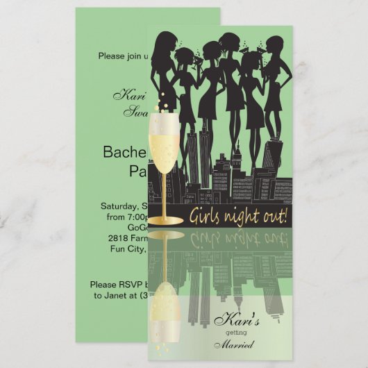 Girls Night Out Party Celebration | Minzgrün Einladung (Vorne/Hinten)