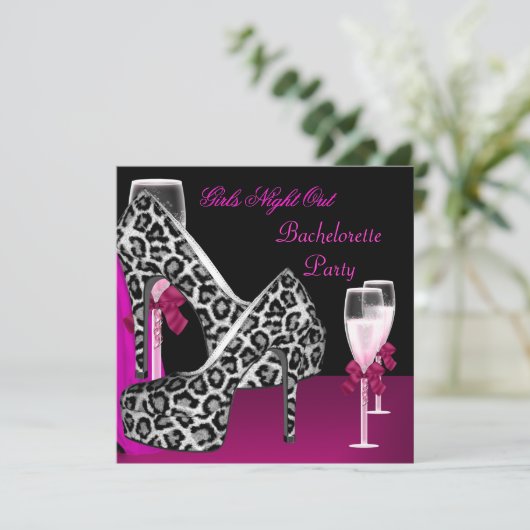 Girls Night Out Pink Shoes Hi Heelses Champagne 2 Einladung (Stehend Vorderseite)