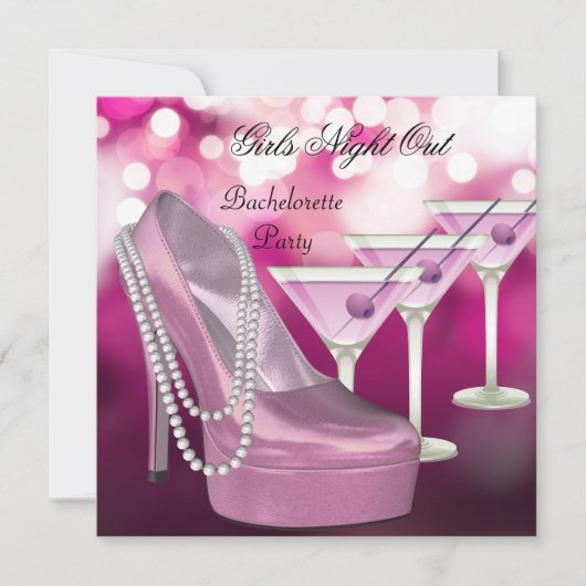 Girls Night Out Pink Shoes Hi Heelses Martini Einladung (Vorderseite)