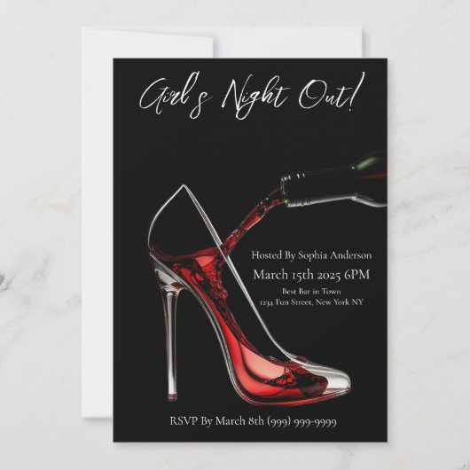 Girl's Night Out-Stiletto mit Wein Einladung (Vorderseite)