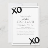 Girls Night Out XOXO Schwarz-weißes Galentine-Part Einladung (Vorderseite)