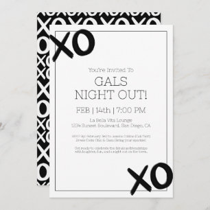 Girls Night Out XOXO Schwarz-weißes Galentine-Part Einladung