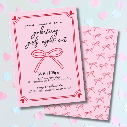 Girls Night Pink and Red Galentine's Day Einladung