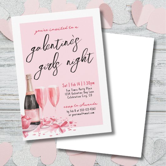 Girls Night Pink Champagne Galentine's Day Einladung