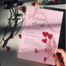 Girls Night Pink – Heart Balloons Galentine's Day Einladung