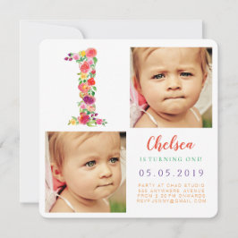 Girls Nummer 1 1. Geburtstag Jahr Foto Cards Einladung
