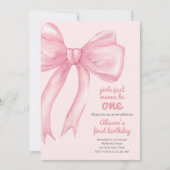 Girls nur Wanne sein eine rosa Bow Coquette Geburt Einladung (Vorderseite)