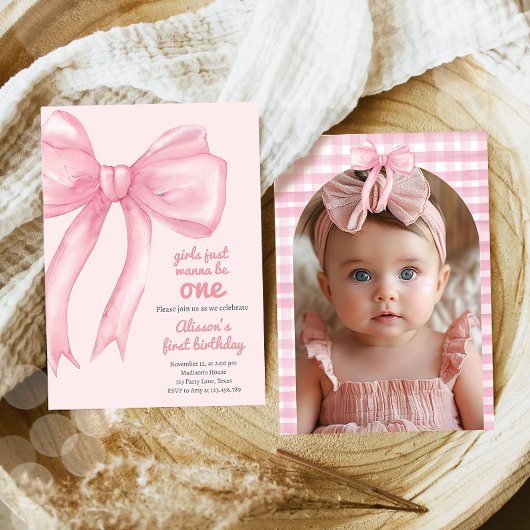 Girls nur Wanne sein eine rosa Bow Coquette Geburt Einladung