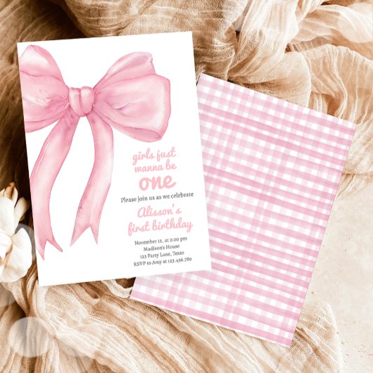 Girls nur Wanne sein eine rosa Bow Coquette Geburt Einladung