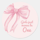 Girls nur Wanne sein eine rosa Bow Coquette Geburt Runder Aufkleber (Vorderseite)