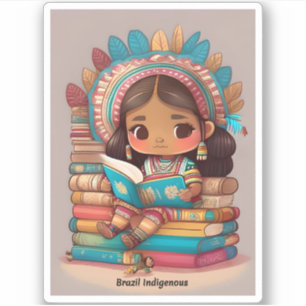 Girls of the World Reading - Brasilien Indigenous Aufkleber