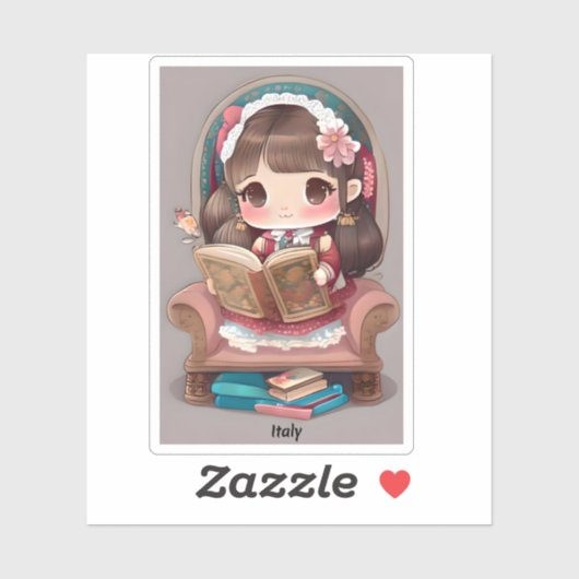 Girls of the World Reading - Italien Aufkleber (Blatt)