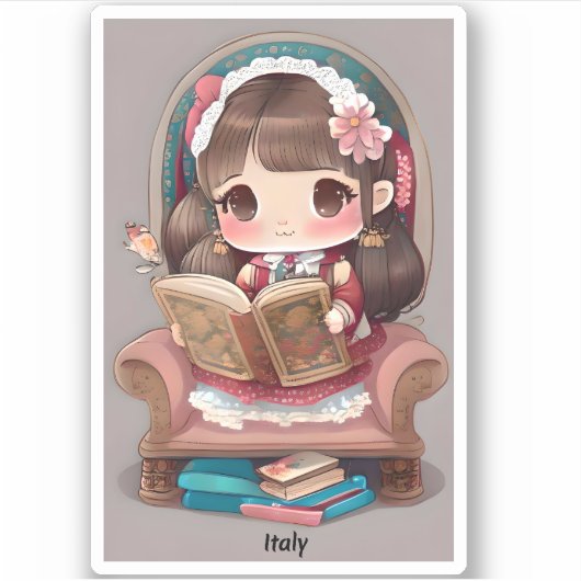 Girls of the World Reading - Italien Aufkleber (Vorderseite)