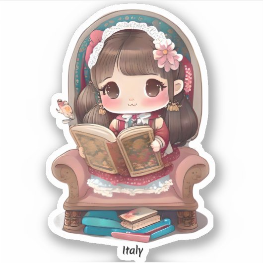 Girls of the World Reading - Italien Aufkleber (Vorderseite)