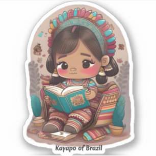 Girls of the World Reading - Kayapo of Brazil Aufkleber