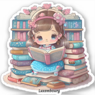 Girls of the World Reading - Luxemburg Aufkleber