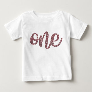 Girls One First Birthday Rose Gold Glitzer Baby T-shirt