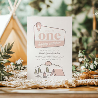 Girl's One Happy Camper Park Explorer 1. Geburtsta Einladung