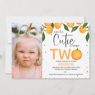 Girl's Orange Foto Kleine Süsse 2. Geburtstag Einladung