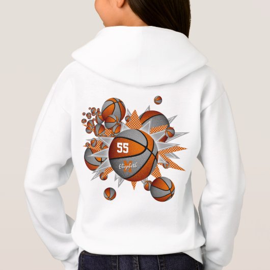 Girl's orange graue Mannschaft färbt Basketbälle Hoodie (Rückseite)